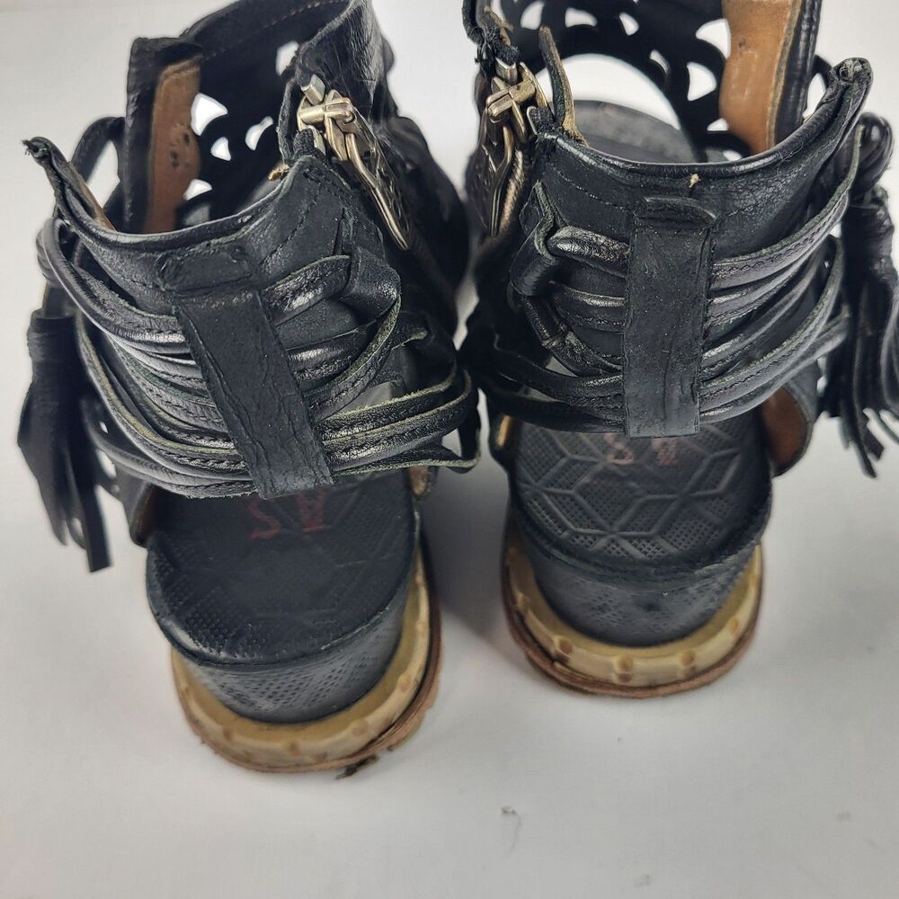 A.S. 98 Petrona Womens Black Distressed Tassel Boho Sandal - Picture 8 of 16